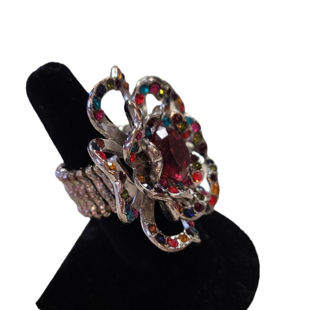 Rhinestone Flower Multicolor Statement Ring, Adju… - image 2